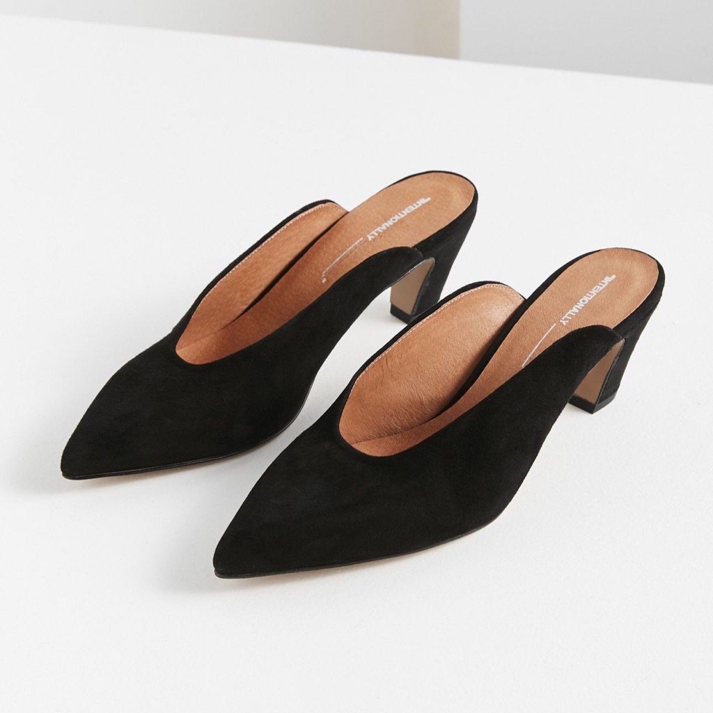 Intentionally Blank Black Suede Pointed Toe Mule Heels